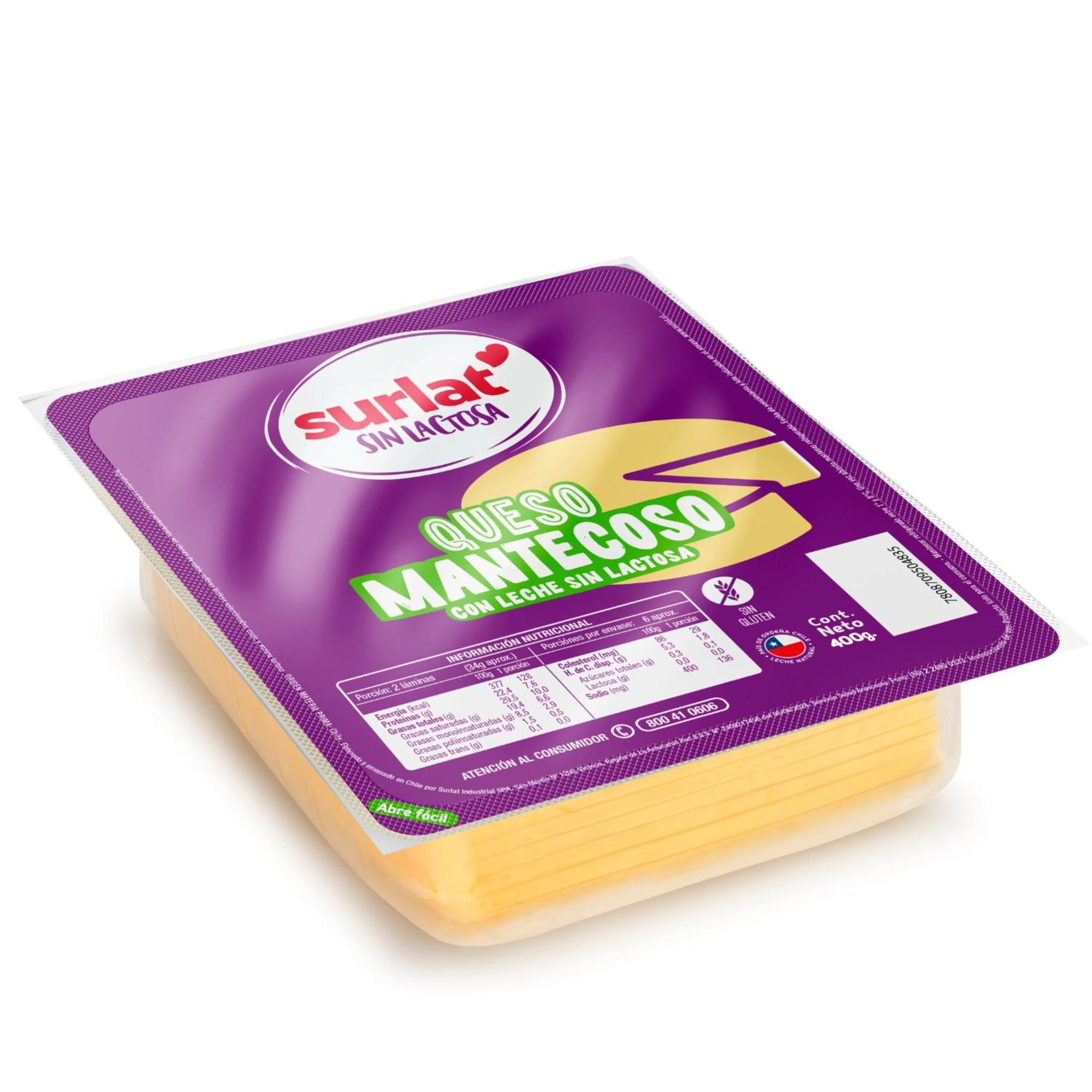 Queso Mantecoso Laminado Sin Lactosa 400 g Surlat