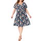 thumbnail image 1 of Vestido Midi de Verano con Cuello Redondo y Mangas Cortas con Pliegues Florales para Mujer de Talla Grande GRACE & GRANDEUR 3X Azul Oscuro, 1 of 6