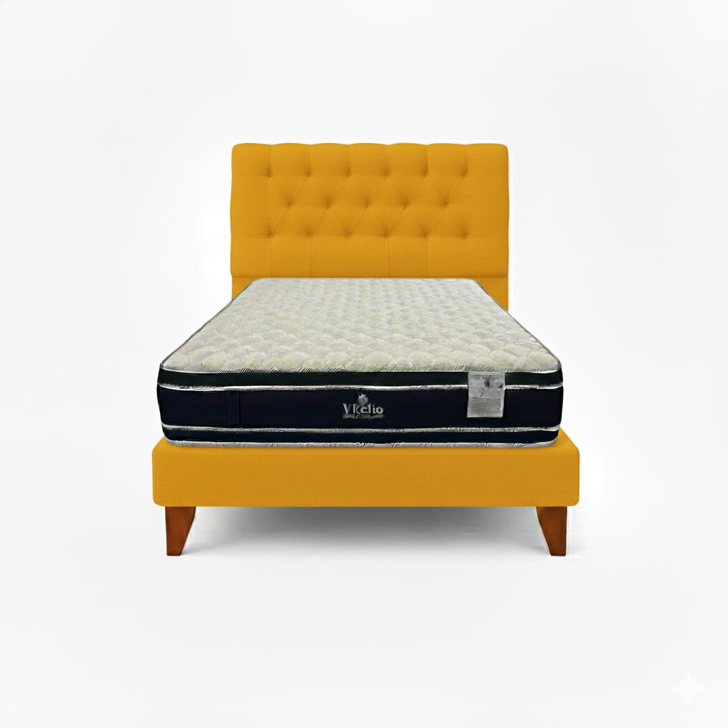 Vitelio - Cama 1 Plaza Amarillo Capitone + Colchón Ortopedic