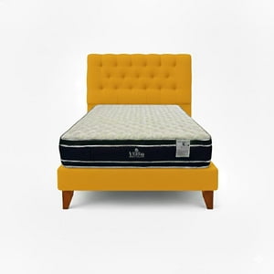 Vitelio - Cama 1 Plaza Amarillo Capitone + Colchón Ortopedic