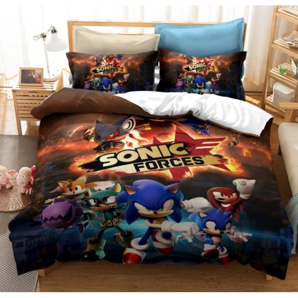 Kids Sonic Duvet Quilt Cover Boys Girls Bedding Set Pillowcase 3-Piece Bedding Set (1 Duvet Cover + 2 Pillow Shams)