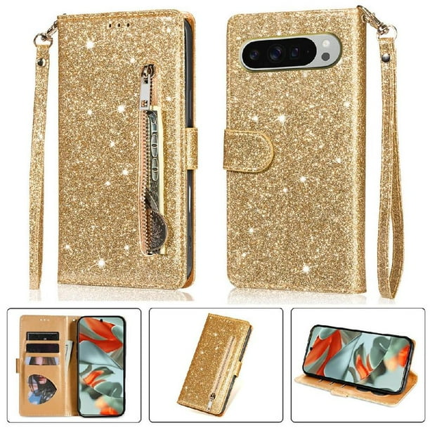 Funda para FOXDOCK Elegante funda Google Pixel 9/9 Pro Glitter con cremallera-Ideal para el uso diario
