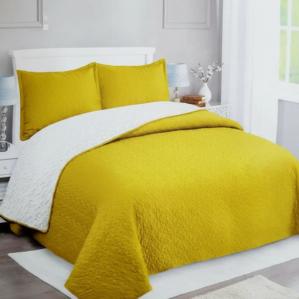 Casadeliacl - Cubrecama Quilt Sherpa 1.5 - Varios Modelos W.m G Amarillo Lisa