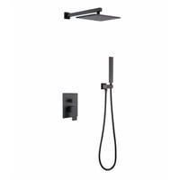 Genericio - Kit Plato Ducha 2 Funciones Brazo Y Monomando Teléfono Negro