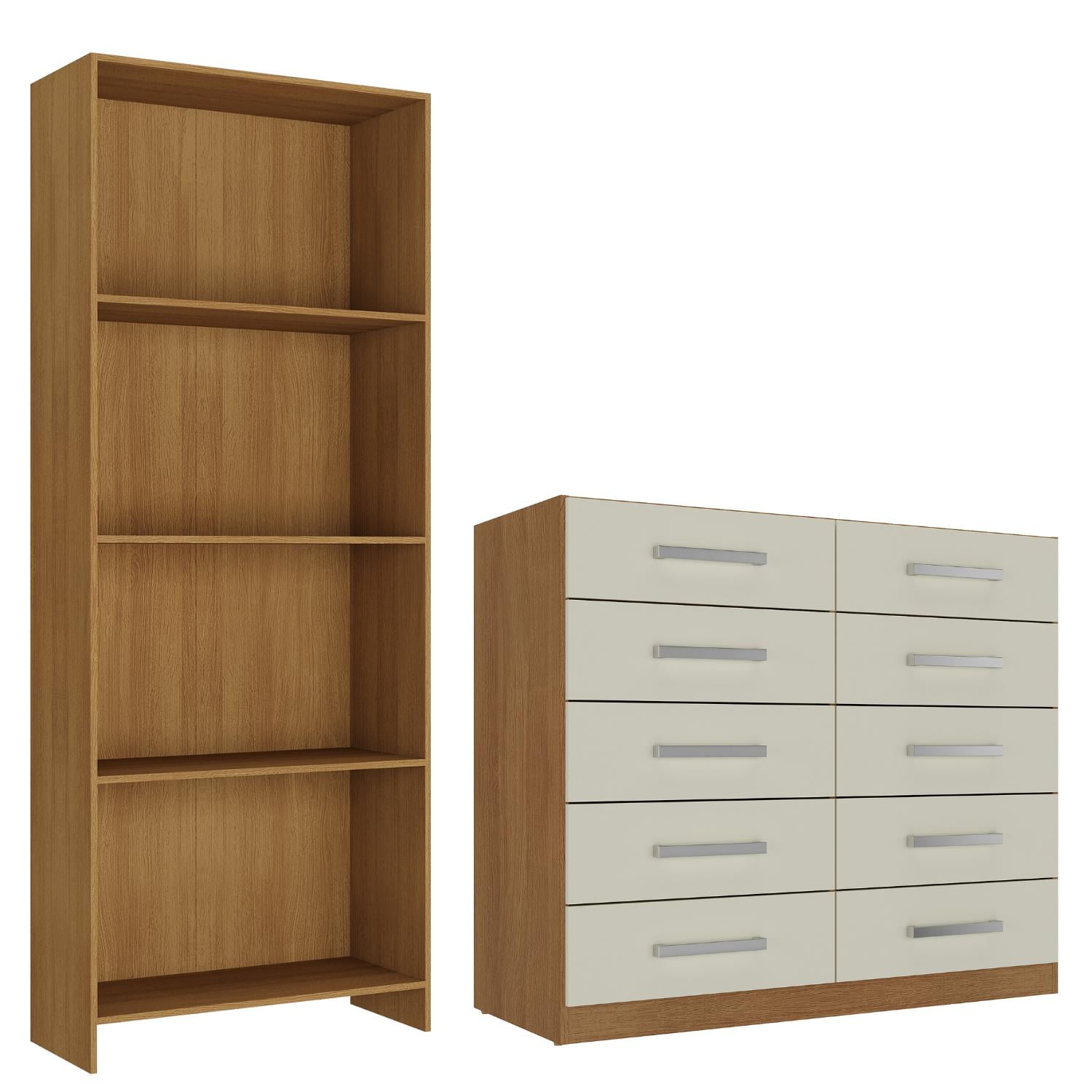 Movelaria - Combo Cómoda 10 Cajones Off White + Librero Color Natural R1016 Blanco