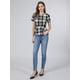 thumbnail image 2 of Blusa con Volantes de Manga Corta Casual de Negocios con Peplum a Cuadros para Mujer INSPIRE CHIC L Negro, 2 of 5