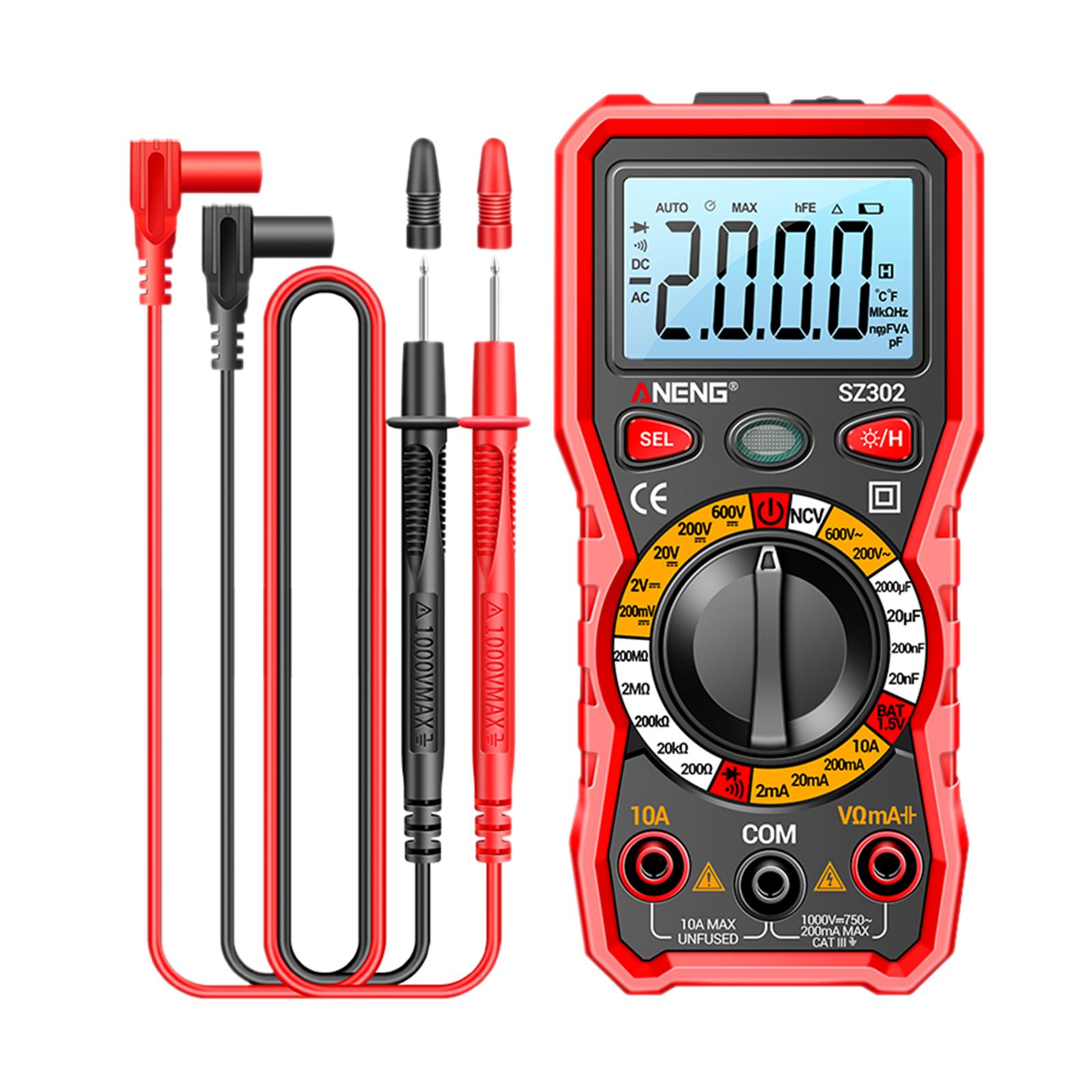 Magideal - Equipo Portátil De Luz Trasera Digital De Mano, Medidor Multifunción De Medición Automática, Voltímetro De Prueba, Lcd Para Reparión De Computadoras Rojo