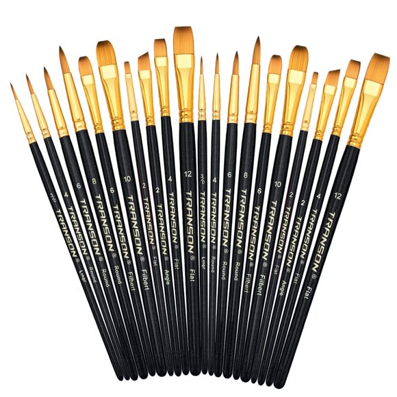 Juego de pinceles de pintura TRANSON 20 piezas, negro, para acrílico y acuarela