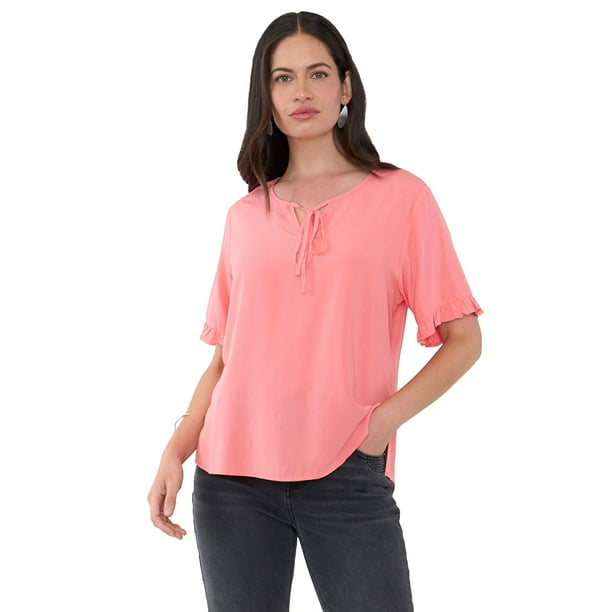 Blusa Mujer Manga Corta Detalle Coral Corona