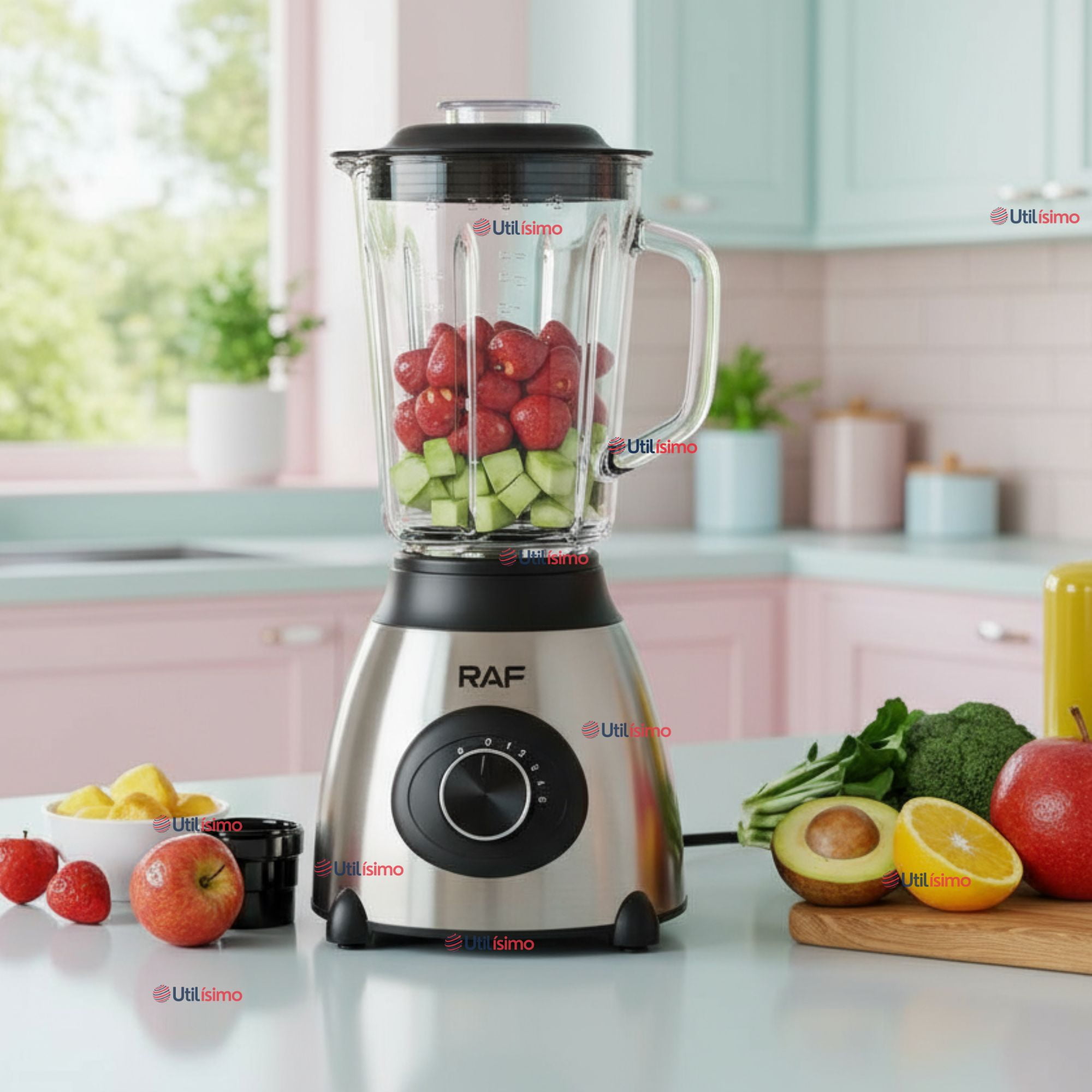 Line - Licuadora Juguera Multifuncional 2 En 1 Picadora Jarra De Vidrio 1000w De Potencia