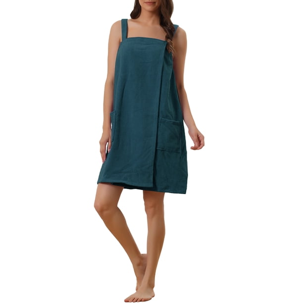 INSPIRE CHIC Vestido de Toalla de Mujer con Cierre de Tela de Terry Absorbente de Secado Rápido con Tirantes Ajustables y Bolsillos L Verde