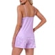 thumbnail image 3 of INSPIRE CHIC Conjunto de Pijama para Mujer con Encaje, Estampado de Estrellas, Cuello en V, Sin Mangas, Camiseta sin Mangas con Shorts de Cintura Elástica, Conjunto de Dos Piezas, M Púrpura, 3 of 6
