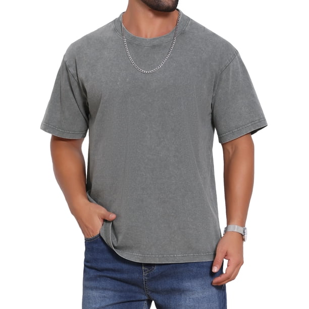 INSPIRE CHIC Camisetas sólidas de manga corta con cuello redondo retro desgastado para hombre 2XL Gris