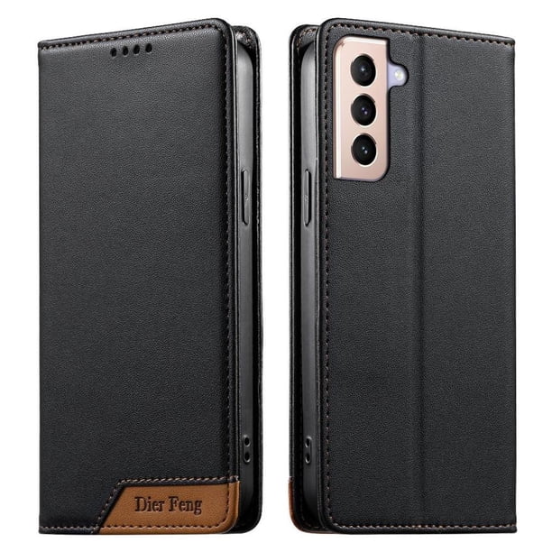 Funda Tipo Cartera de Cuero Sintético para Samsung Galaxy S21 Plus Bloqueo RFID, con Ranuras para Tarjetas y Bolsillo para Efectivo, Cierre Magnético Fuerte Negro