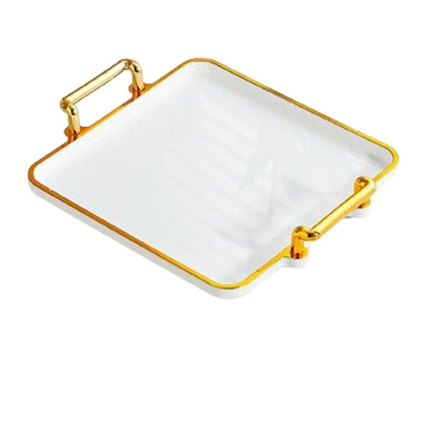 Bandeja De Almacenamiento De Frutas Y Té Con Asas, Bandeja Para Servir Para Decoración De Mesa De Sala De Estar, Color Blanco