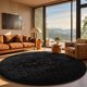 thumbnail image 1 of Area Rug Ophanie, redonda, círculo negro de 8 pies, para decoración de habitación para hombre, 1 of 6