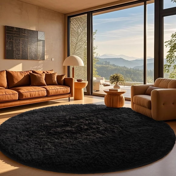Area Rug Ophanie, redonda, círculo negro de 8 pies, para decoración de habitación para hombre