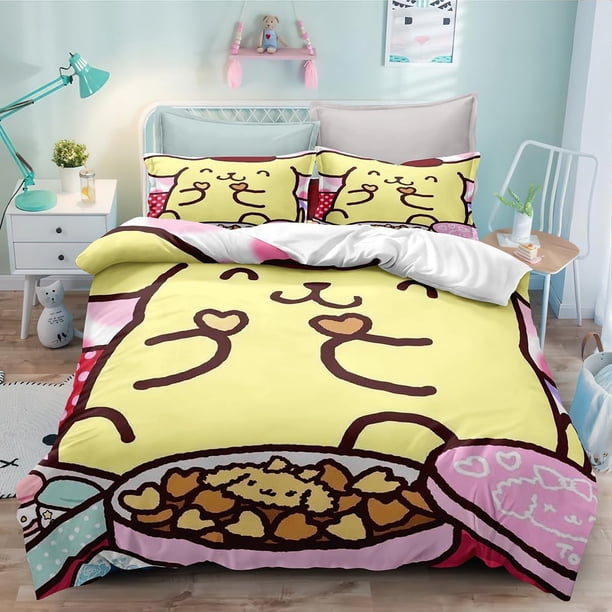 Cartoon Duvet Cover SetAnime Bedding SetPompompurin 3-Piece Comforter Cover Set for Teens Boys Girls