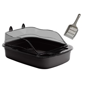 Ioensy - Caja De Arena Para Gatos Abierta, Orinal Grande Con Forma De Dibujos Animados, Caja De Arena Para Gatos, Bandeja De Arena Para Gatos, Negro