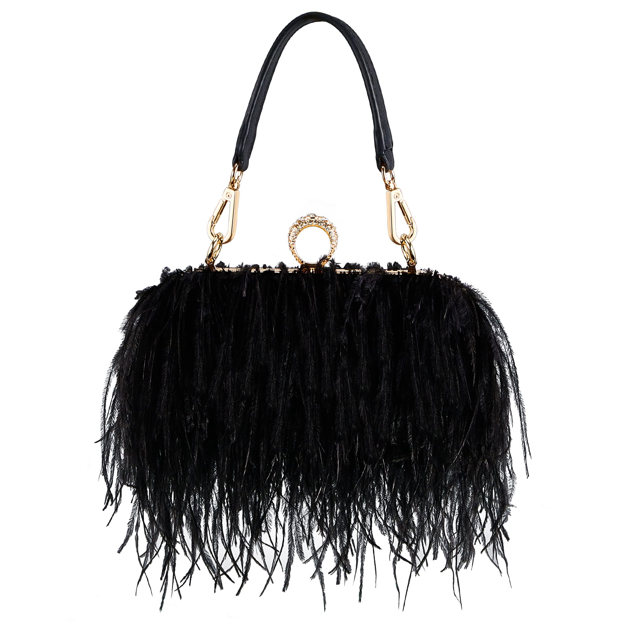 Tessco For You - Bolso De Mano Tessco Para Mujer, Con Plumas De Avestruz, Esponjoso, Negro