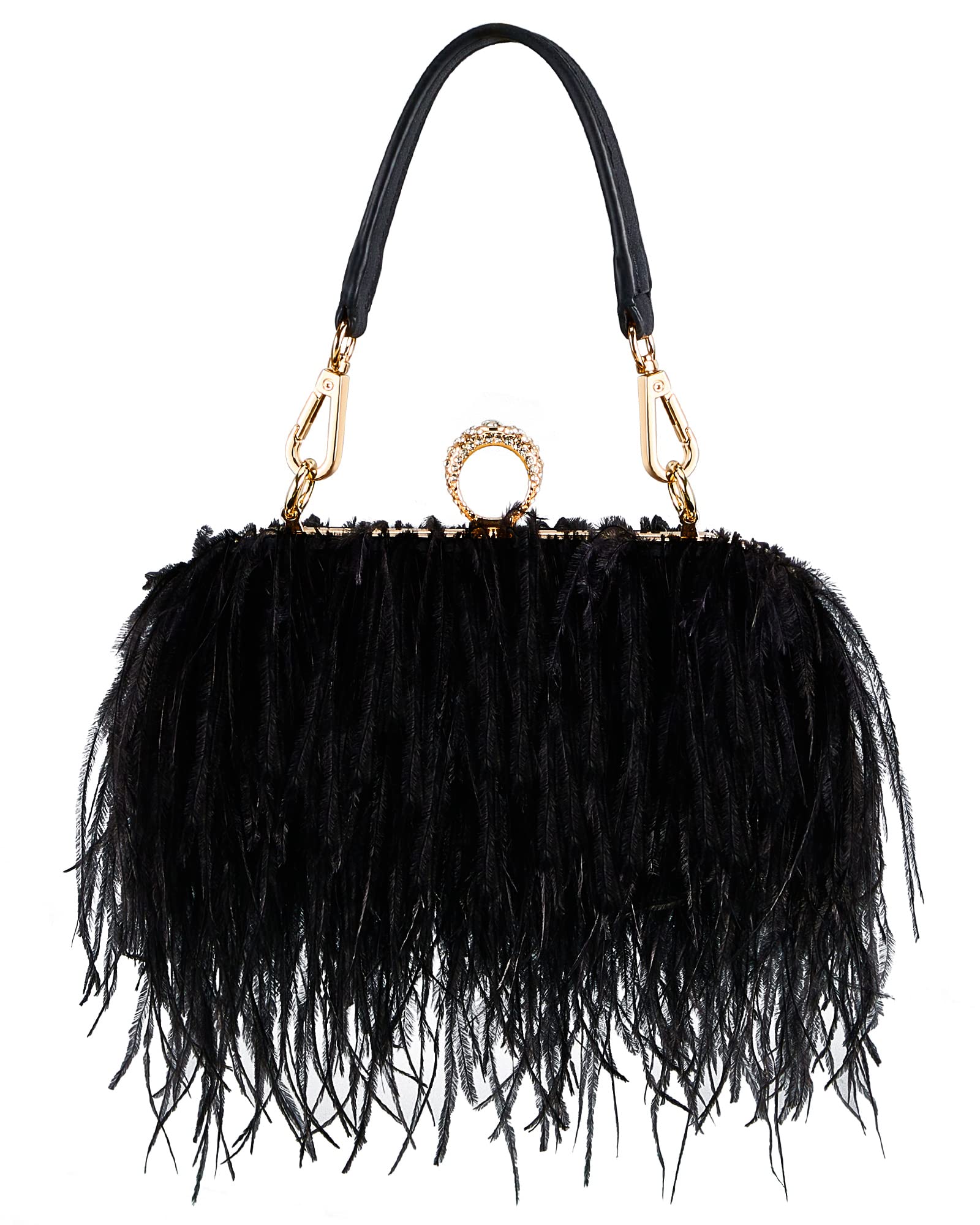 Tessco For You - Bolso De Mano Tessco Para Mujer, Con Plumas De Avestruz, Esponjoso, Negro