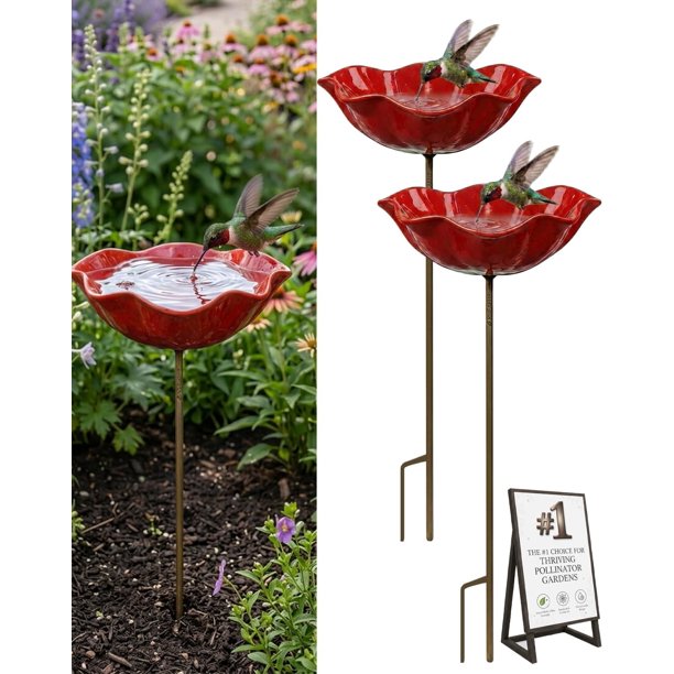 Estaca jardín flor metal hecha mano baño pájaros estación riego abejas regalo polinizadores