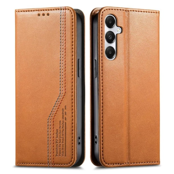 Funda tipo cartera para Samsung Galaxy A16 de piel con cierre magnético, ranuras para tarjetas y correa para la muñeca Marrón