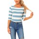 thumbnail image 1 of INSPIRE CHIC Camisetas de Mujer a Rayas Ajustadas con Mangas al Codo Cuello de Barco Gris Azul Blanco XS, 1 of 6