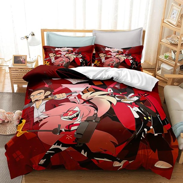 Hazbin- Hotel- 3 Piece- Bedding Set Printed -Duvet Cover Set -Printed Bed Comforter- Cover- Quilt Covers- with Pillowcases- for -Your Own- Bedroom No Quilt Style9