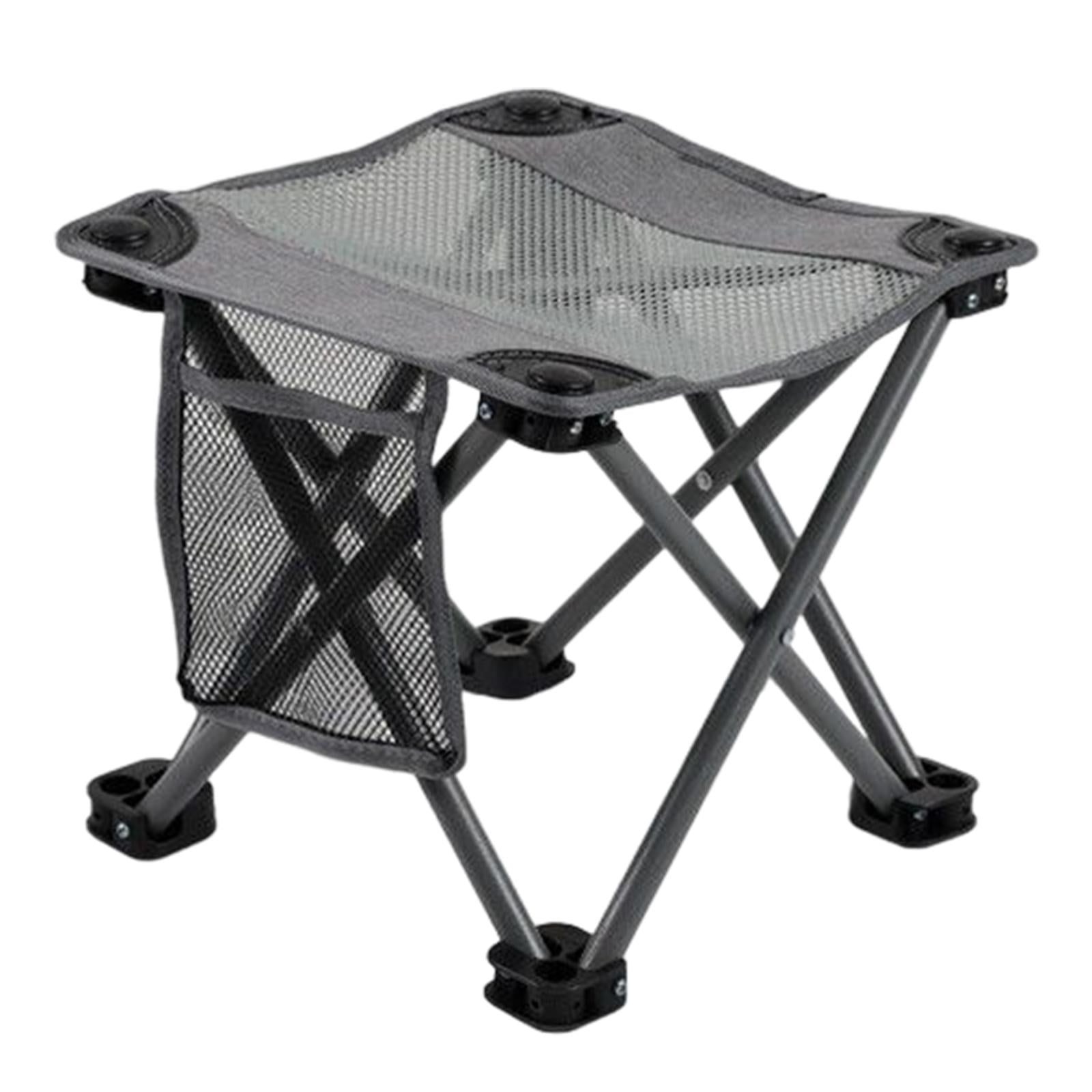 Magideal - Silla Plegable Con Bolsa De Almacenamiento Con Bolsa Lateral, Taburetes Portátiles Antideslizantes De Acero Inoxidable, Asiento De Pesca, Taburete De Gris Grande