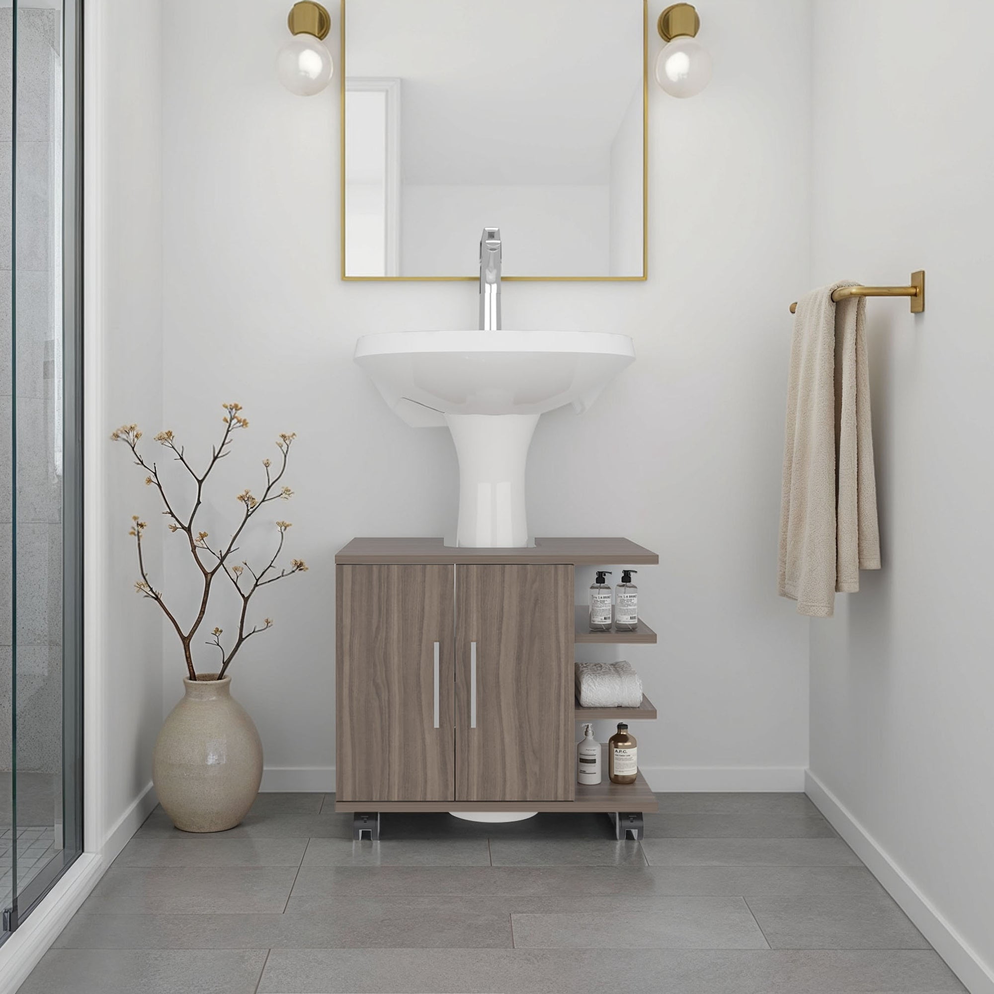 Tuhome - Mueble Para Lavamanos 2 Puertas Bath Avellana Y Blanco 50x55x41,4 Cm