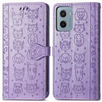 Funda Cartera Foxdock Para Motorola Moto E15 , Flip Pu Con Relieve De Gatos Y Perros, Tarjetero Y Soporte