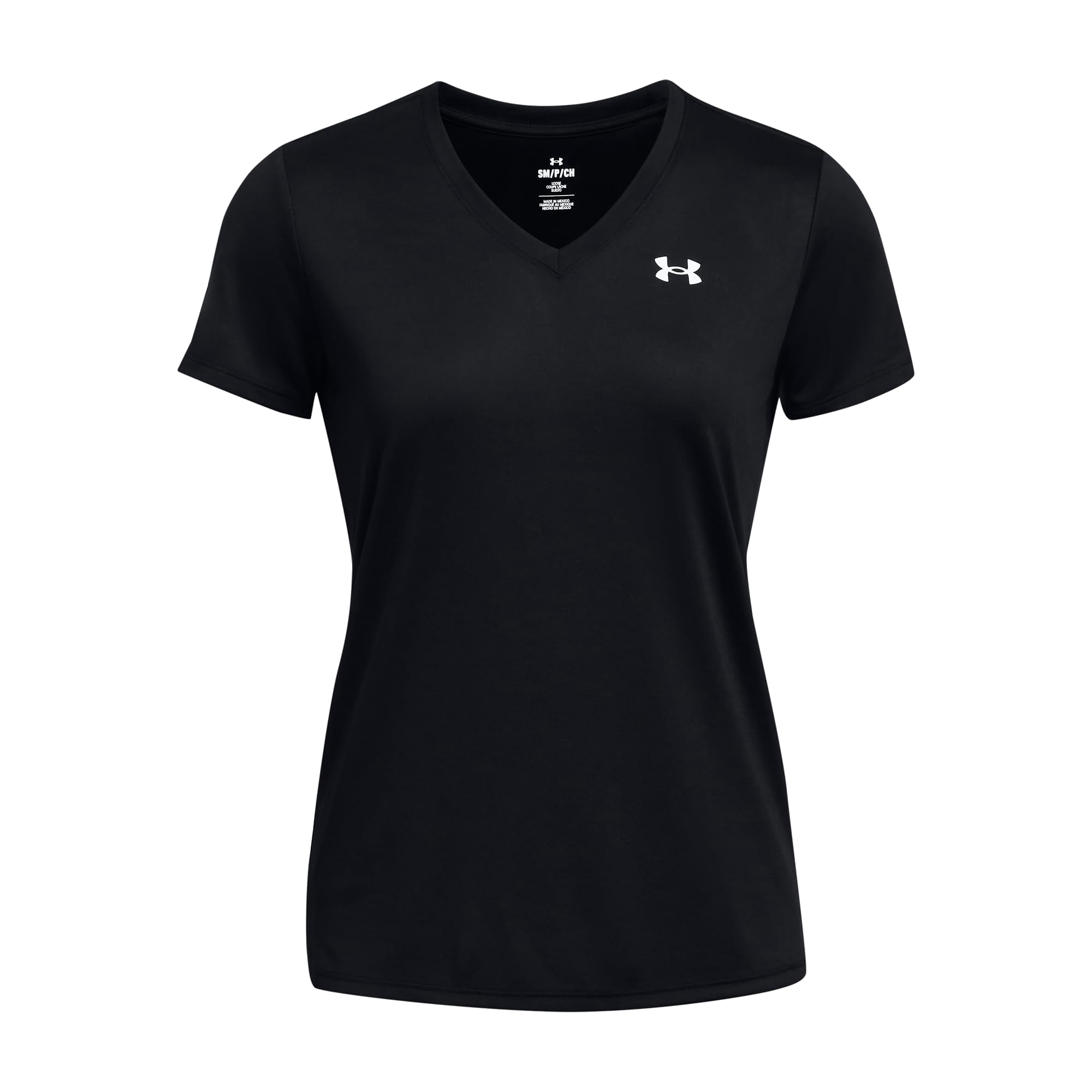 Camiseta Under Armour Tech Para Mujer, Manga Corta, Cuello En V, Negro/blanco