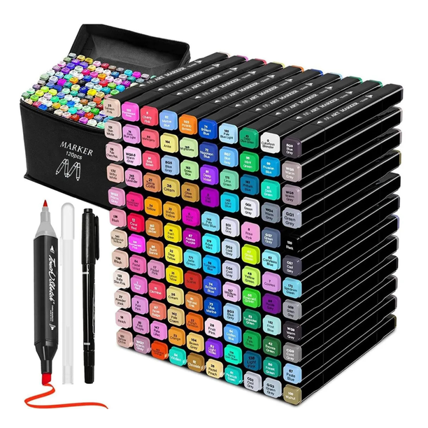 Set 120 Marcadores Plumones Doble Punta + Estuche Artístico NegroSet 120 Marcadores Plumones Doble Punta + Estuche Artístico Negro