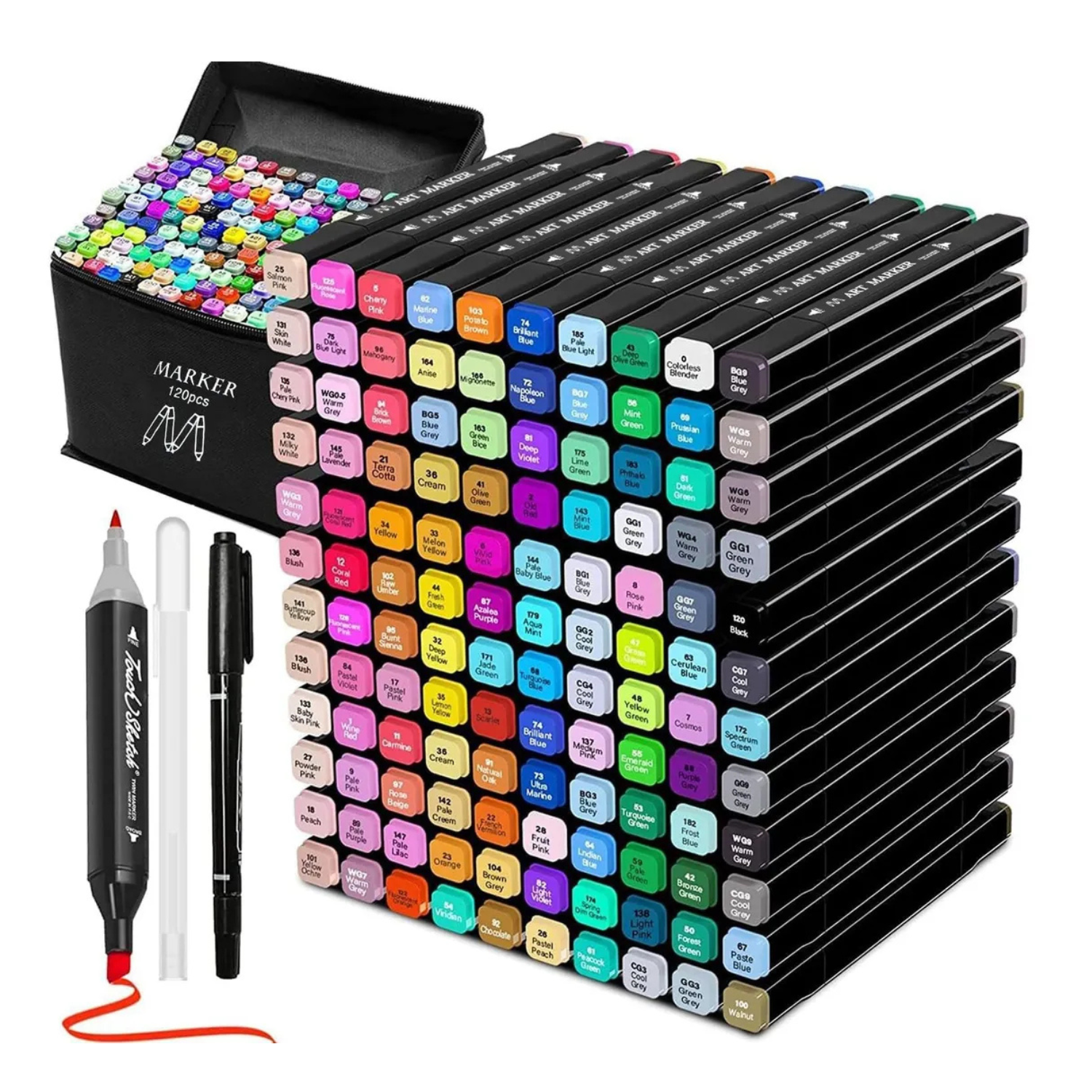 Genérico - Set 120 Marcadores Plumones Doble Punta + Estuche Artístico Negroset 120 Marcadores Plumones Doble Punta + Estuche Artístico Negro