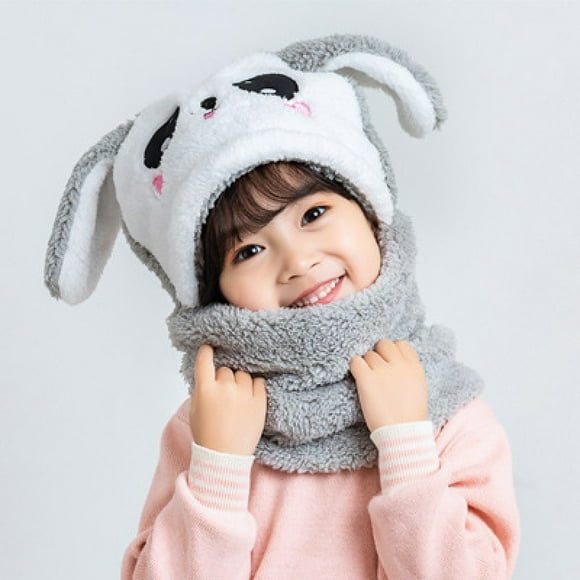 Gorro Con Cuello Para Niño/a Diseño Conejo, Invierno Talla M Gris
