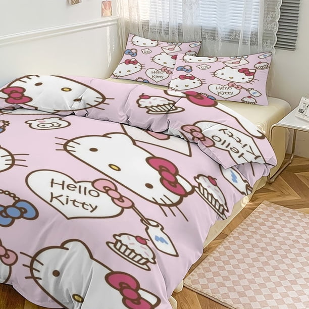 Hello Kitty Print Bedding Set Pattern Duvet Cove Set 3 Pieces 1 Quilt Cover And 2 Pillowcases for Women Men Teens