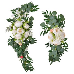 Magideal - Arco De Boda Artificial Rústico Flores Arreglo Floral Hecho A Mano Colgando Floral Swags Para Sala De Estar Decoración De Fiesta De Pared , Blanco