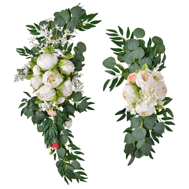 Arco de boda artificial rústico Flores Arreglo floral Hecho a mano Colgando Floral Swags para sala de estar Decoración de fiesta de pared , blanco