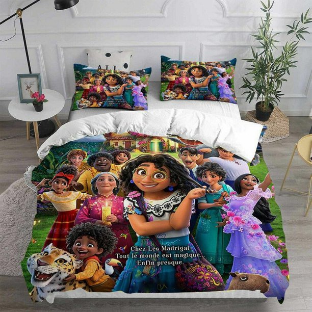 Encanto Girls Printed Quilt Duvet Cover Set Doona Cover Kids Bed Linen3-Piece Bedding Set