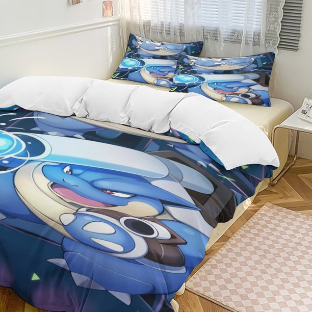 Squirtle Bed Duvet Cover Funny Anime Cartoon Bedding Sets Lightweight 3 Piece Comforter Sets