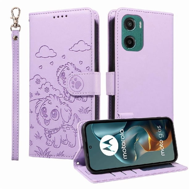 Funda Billetera FOXDOCK Compatible con Motorola Moto G05, Diseño Perrito Tierno, Ranuras para Tarjetas y Soporte Plegable