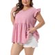 thumbnail image 4 of Agnes Orinda Blusas Texturizadas de Talla Grande para Mujer con Escote en V y Mangas Cortas con Volantes, Camisa Casual de Verano 4X Rosa, 4 of 6