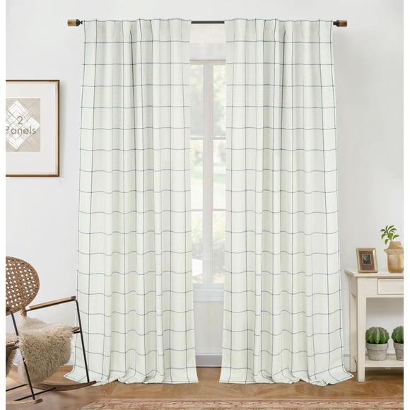 Cortinas DriftAway 100% opacas, paneles de lino a cuadros, 230 cm