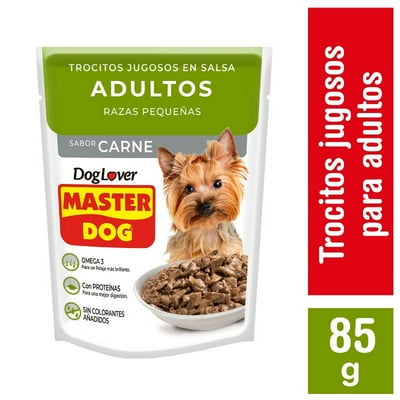 Alimento Húmedo Perro Adulto Raza Pequeña Trocitos Sabor Carne Pouch 85 G Master Dog