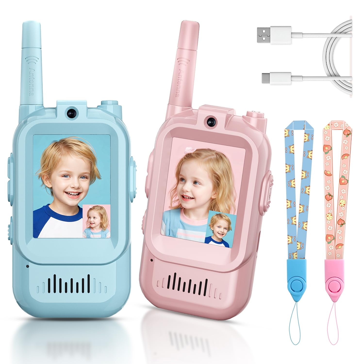 Walkie Talkies Yussbcu Para Niños, Recargables, Paquete De 2 Unidades, Azul/rosa