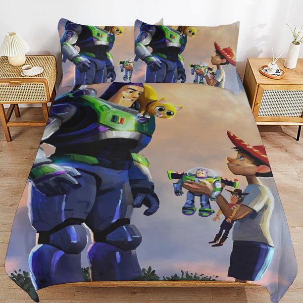 Lightyear Cartoon Bedding Sets Ultra Soft Skin-Friendly Duvet Cover 3 Piece, Cute Comforter Cover Bed Set for Boys Girls Kids