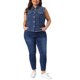 thumbnail image 2 of Chaleco de mezclilla recortado sin mangas con botones de perlas bordados y desgastados para mujer de talla grande de Agnes Orinda, chaqueta de chaleco casual con decoración de bolsillo 2X azul, 2 of 6