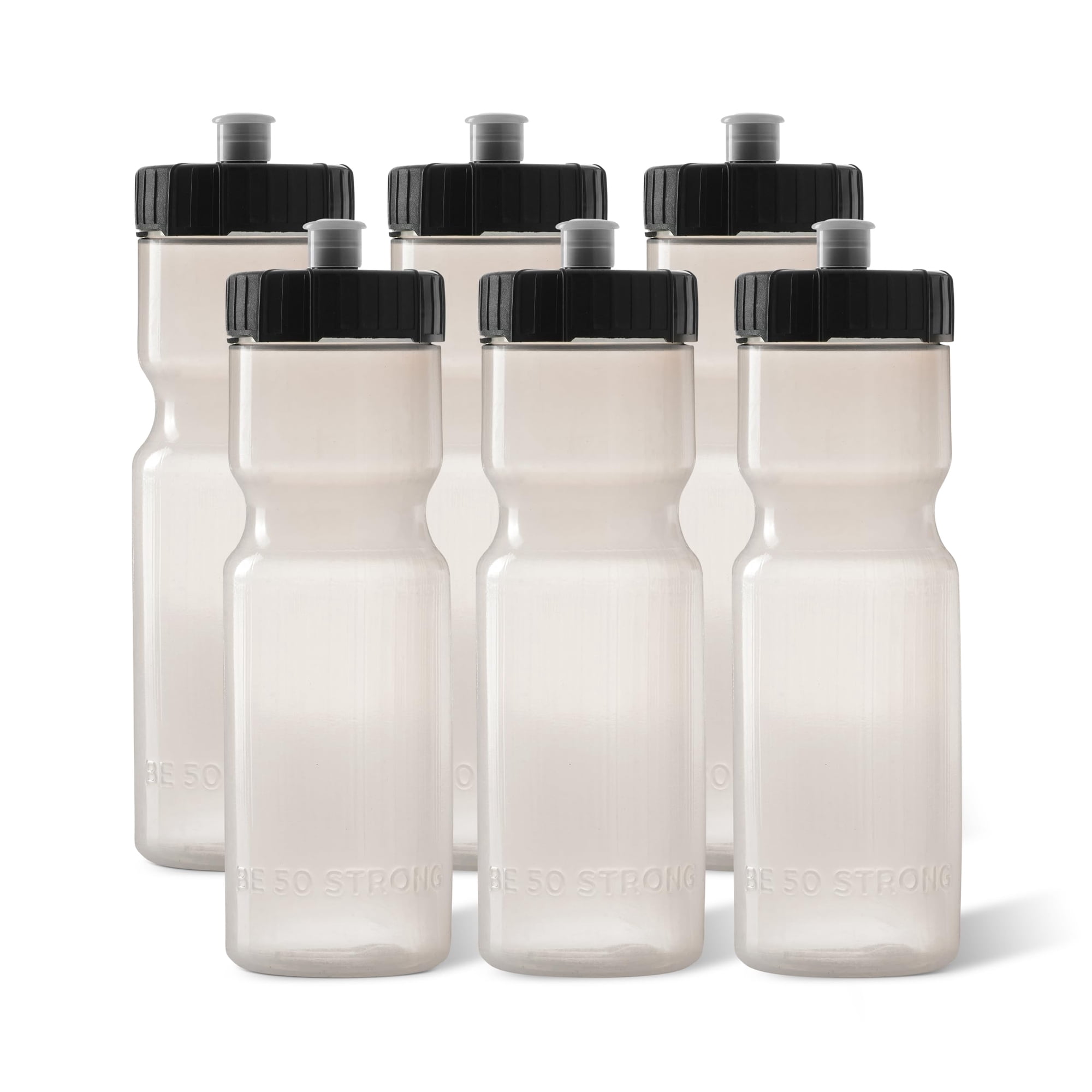 50 Strong - Botellas De Agua Deportivas, 50 Botellas De Agua Fuertes, 22 Onzas, Sin Bpa, Paquete De 6, Transparentes