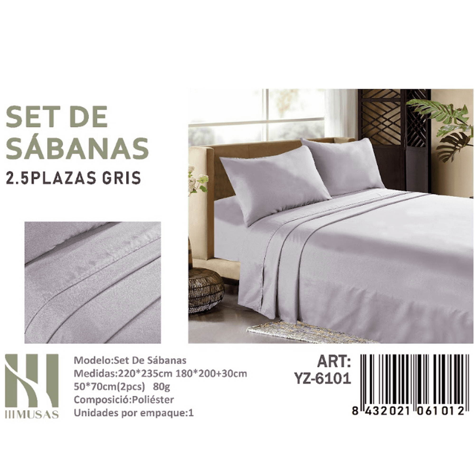 Mundo Shopping - Set De Sabanas King Color Gris 150 Hilos + 2 Funda De Almohada